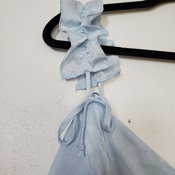 Wild Fable Light Blue Ruffle Trim Satin Summer Dress With Bow Straps Size M - Picture 8 of 14